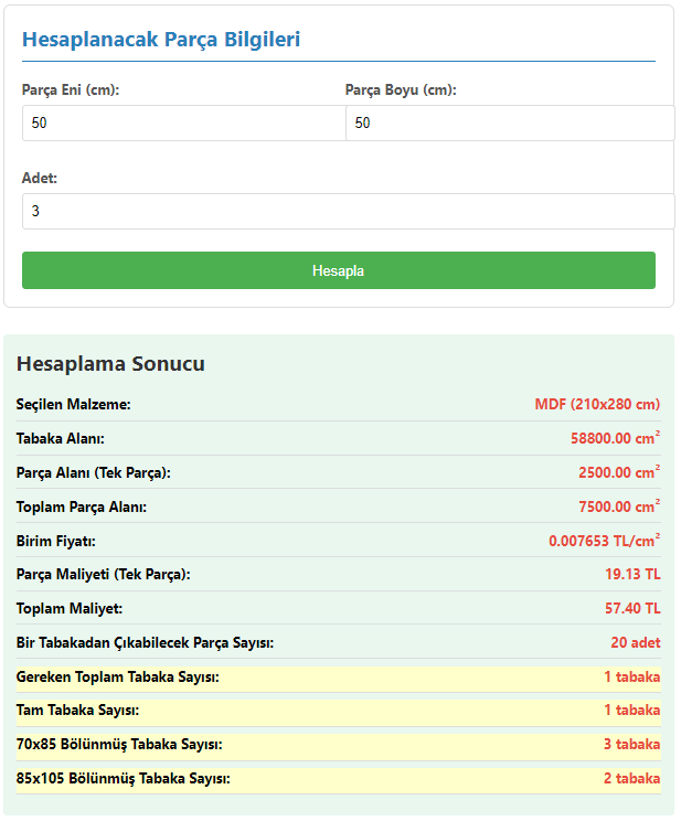 Mdf - Pleksi Maliyet Hesaplama Aracı
